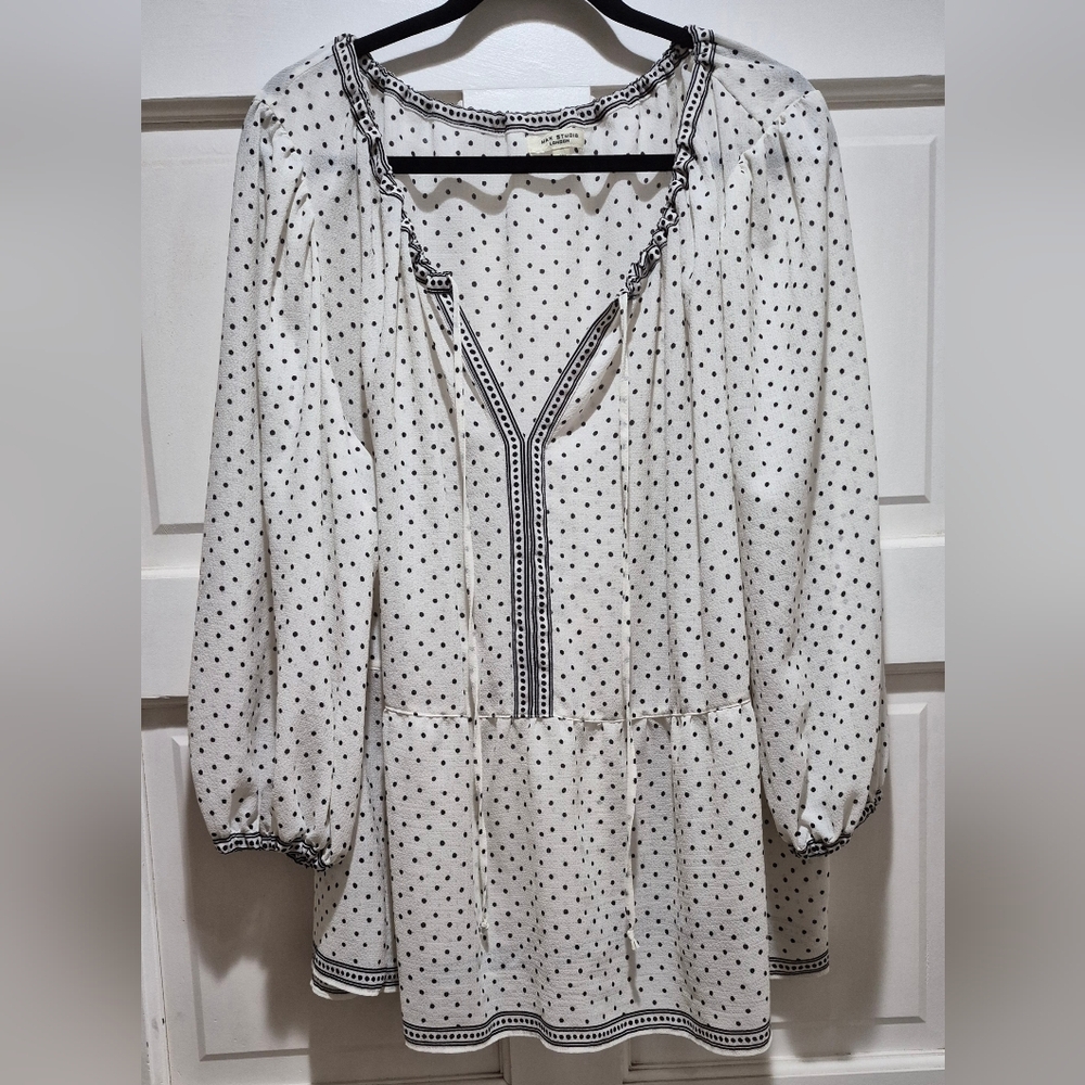 Max Studio London Polka Dot Peasant Blouse Size 3X EUC
